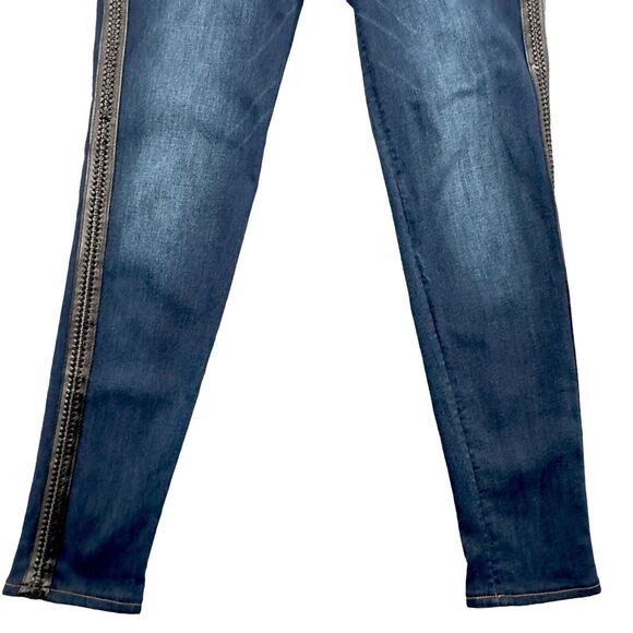 Kut from the Kloth Diana Skinny Jeans Womens Size 6 Dark Wash Black Leather Trim - Picture 3 of 12